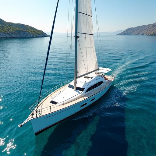 Barca a vela che naviga nelle acque cristalline dell'Argentario