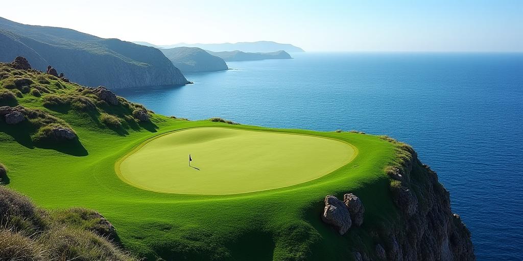 La buca 16 del Corallo Club, un par 3 con green a picco sul mare
